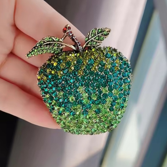Betsey Johnson Accessories - Betsey Johnson Green Blue Apple Brooch